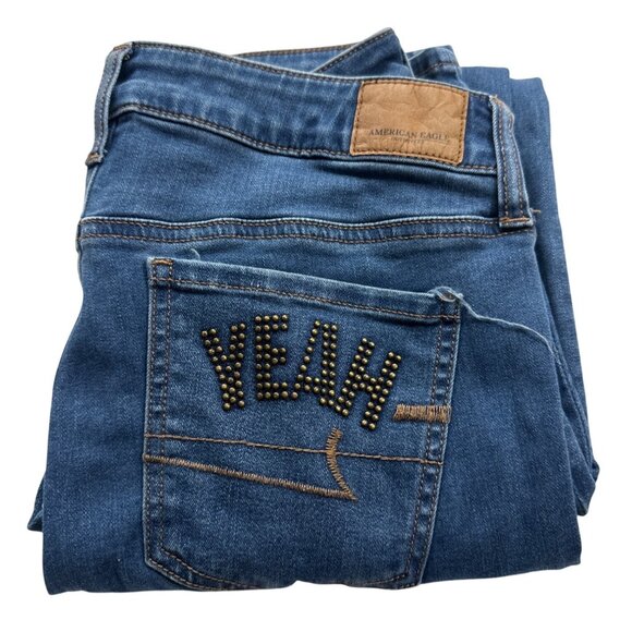 American Eagle Hell Yeah Skinny Jean Size 8 Super Stretch X Beads Embroidered - Picture 1 of 7